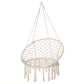 Patio Hammock Chair, Hanging Rope Hammock Swing for Indoor & Outdoor Use with Backrest, Cotton-Polyester Blend, Fringe Tassels, Cream White