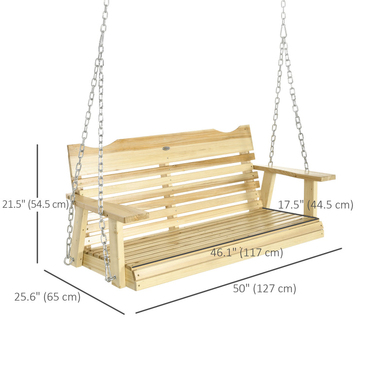 2-Seater Wooden Porch Swing with Adjustable Chains