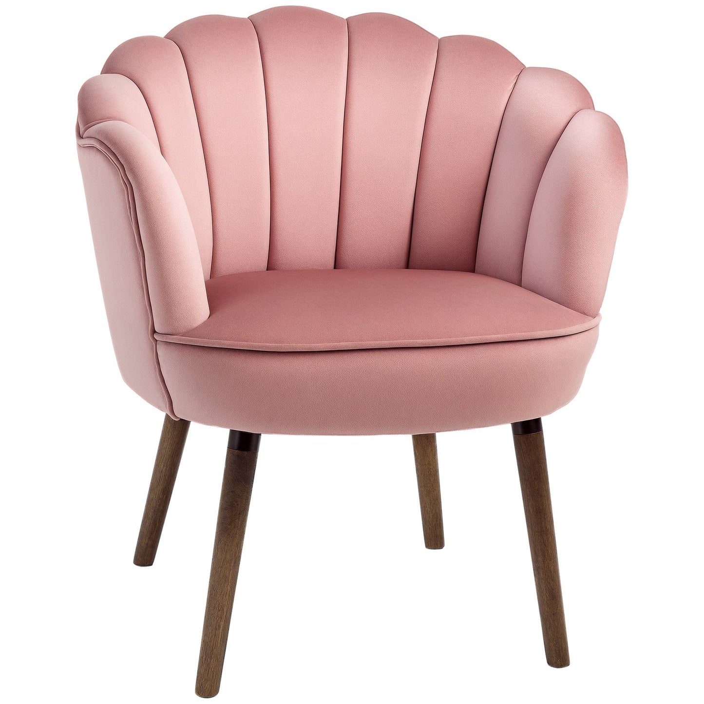 Velvet Vanity Accent Chair with Wood Legs - Pink