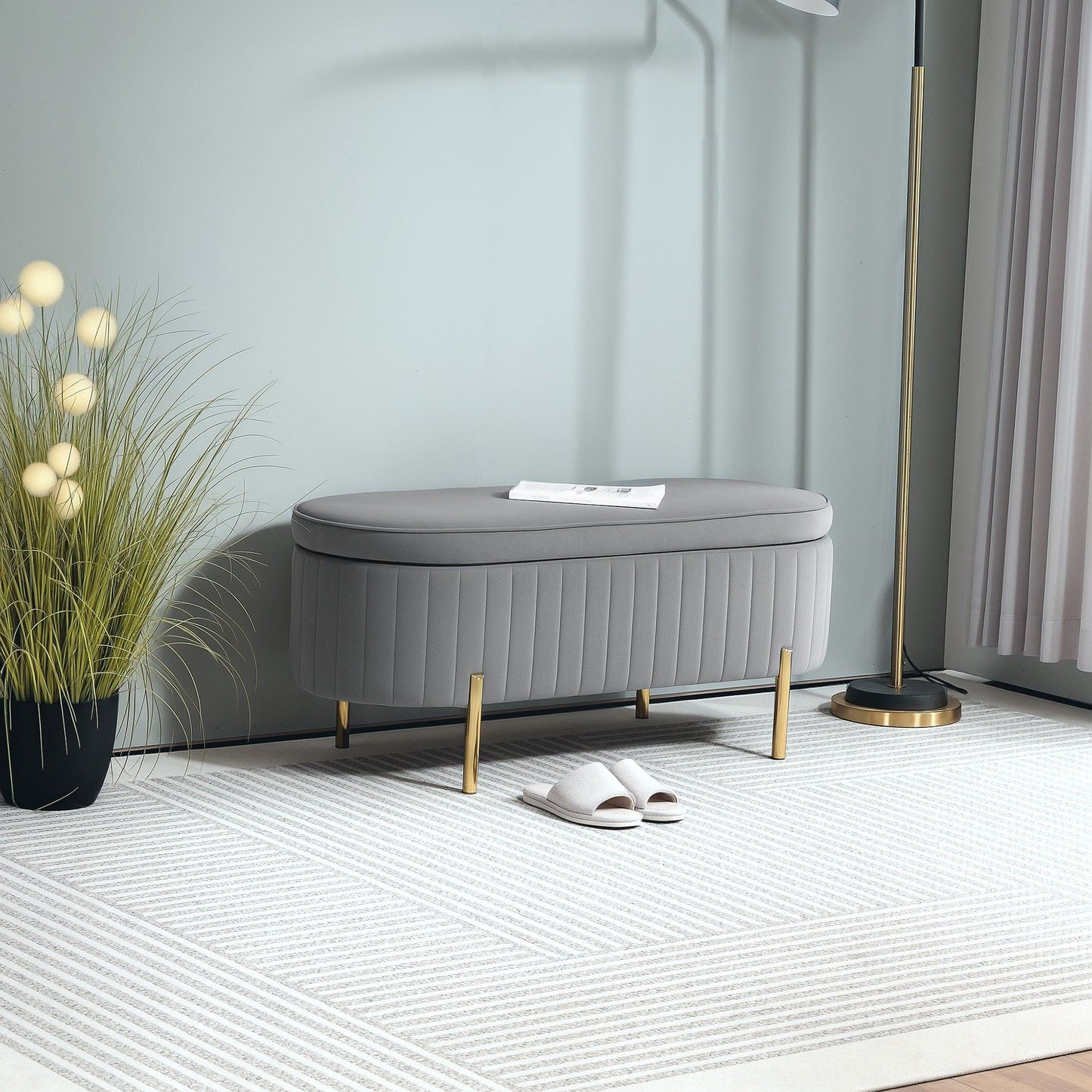 Channel Tufted Upholstered Bedroom Bench - Grey