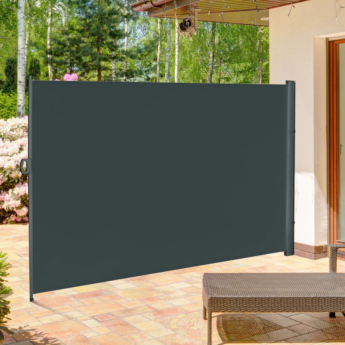 118" x 79" Retractable Side Awning Patio Outdoor Folding Privacy Screen with Resistance to UV Rays & Wind, Grey