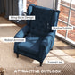 Button Tufted Accent Chair for Living Room - Upholstered Wingback with Wood Legs, Rolled Arms, Thick Padding, Blue
