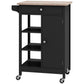 Rolling Kitchen Island Cart with Wood Top - Black