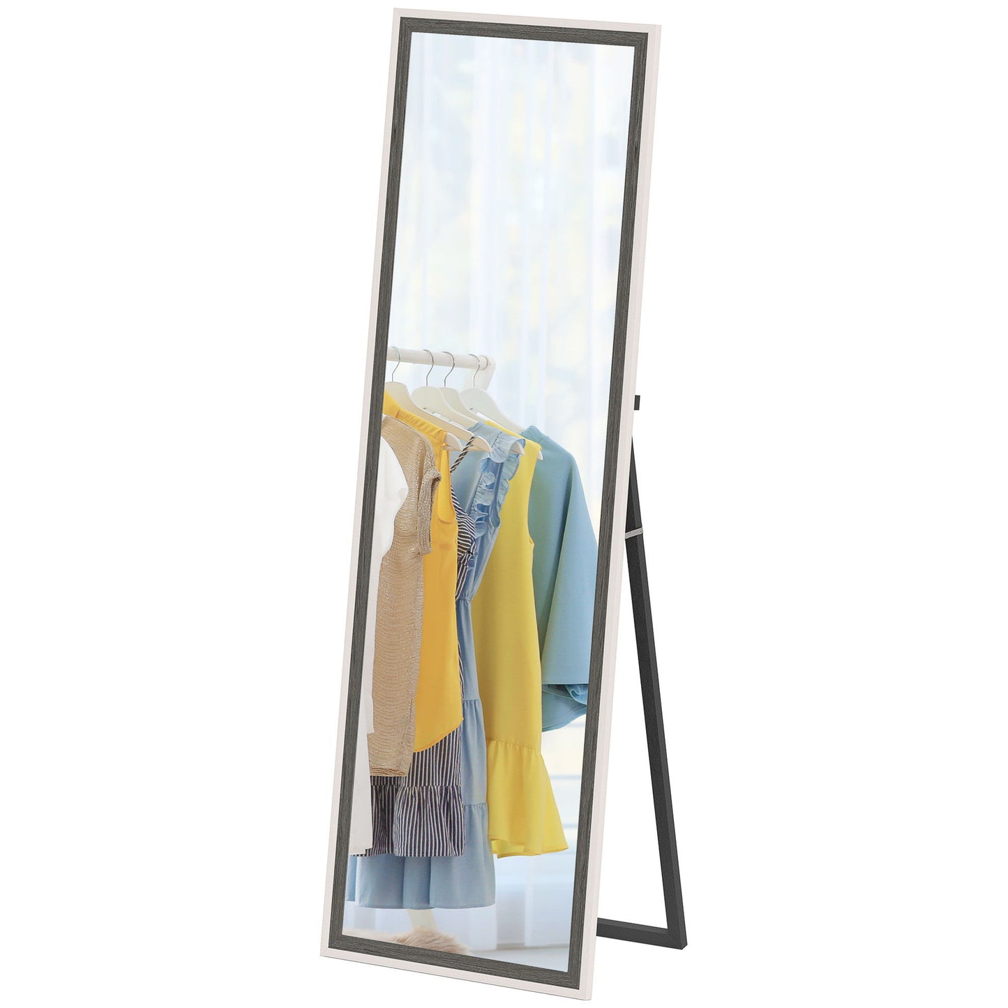 Floor Standing Mirror, Full Length Mirror, Free Standing, Leaning or Wall Mirror with Frame for Bedroom, Grey Wood Grain