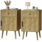 Nightstand Set of 2 with Drawer and Cabinet - Oak