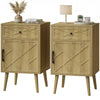 Nightstand Set of 2 with Drawer and Cabinet - Oak