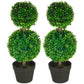 Artificial Boxwood Topiary Tree Set of 2, Faux Boxwood Ball Trees in Pot, Fake Plant for Indoor Outdoor Decor, Green