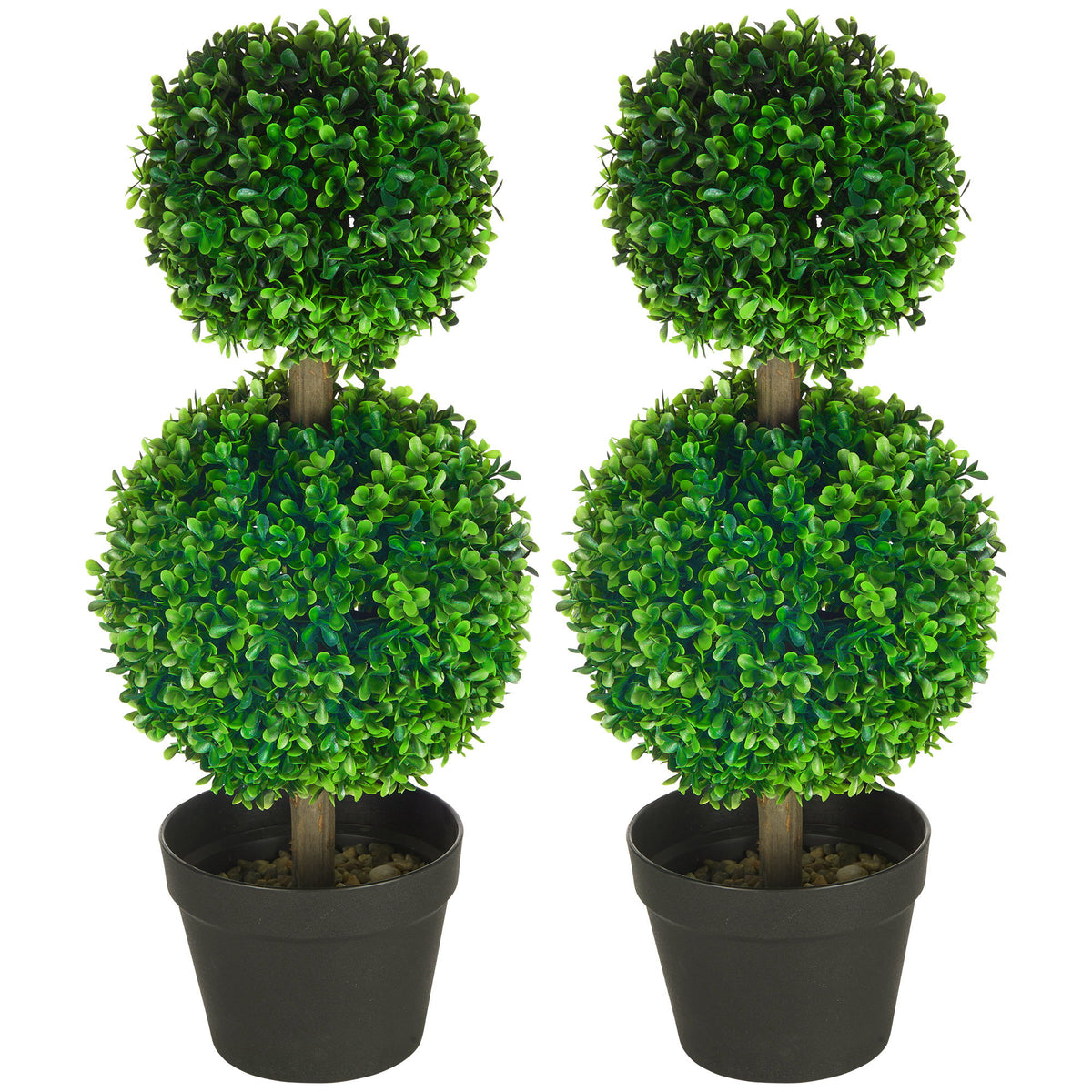 Artificial Boxwood Topiary Tree Set of 2, Faux Boxwood Ball Trees in Pot, Fake Plant for Indoor Outdoor Decor, Green