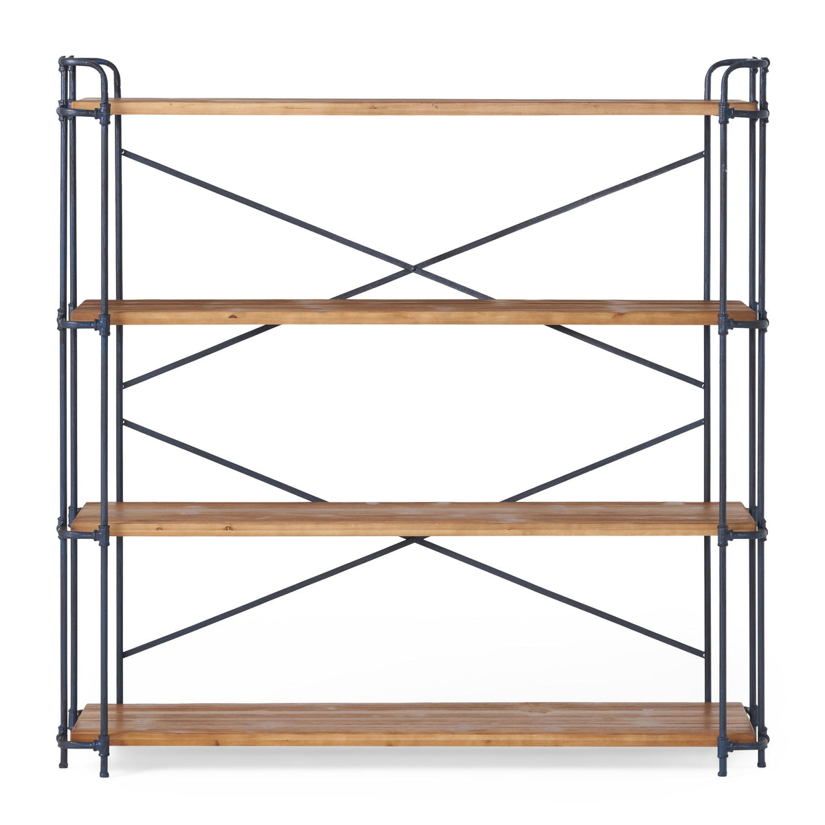 4-Shelf Minimalist Bookcase with Sleek Iron Frame, Industrial Design, Ideal for Patios, Backyard, 64" L x 17.5" W x 66.5" H, Natural