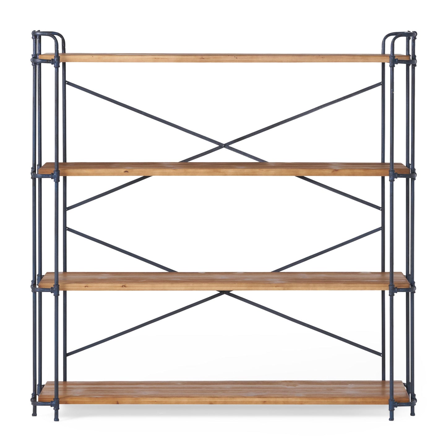4-Shelf Minimalist Bookcase with Sleek Iron Frame, Industrial Design, Ideal for Patios, Backyard, 64" L x 17.5" W x 66.5" H, Natural
