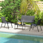 4 Pieces Outdoor Furniture Set with 2 Stackable Chairs, Loveseat, Patio Conversation Set with Glass Coffee Table, Black