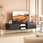 TV Stand for TVs up to 65", Entertainment Center with 2 Open Shelves, 2 Cabinets and Steel Legs for Living Room, Black