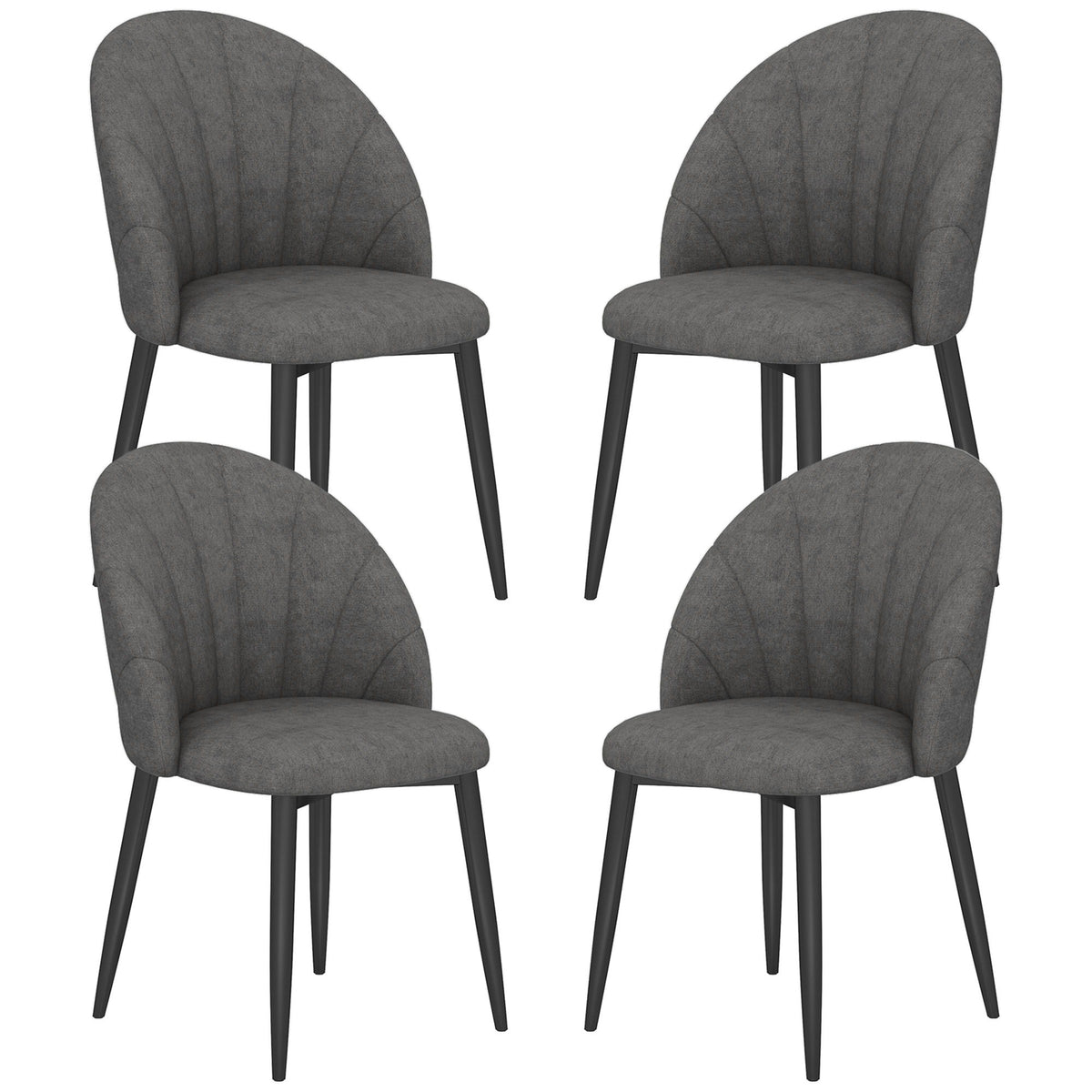 Modern Dining Chairs Set of 4, Upholstered Dining Room Chairs with Metal Legs, Shell Backrest, Padded Seat, Dark Grey