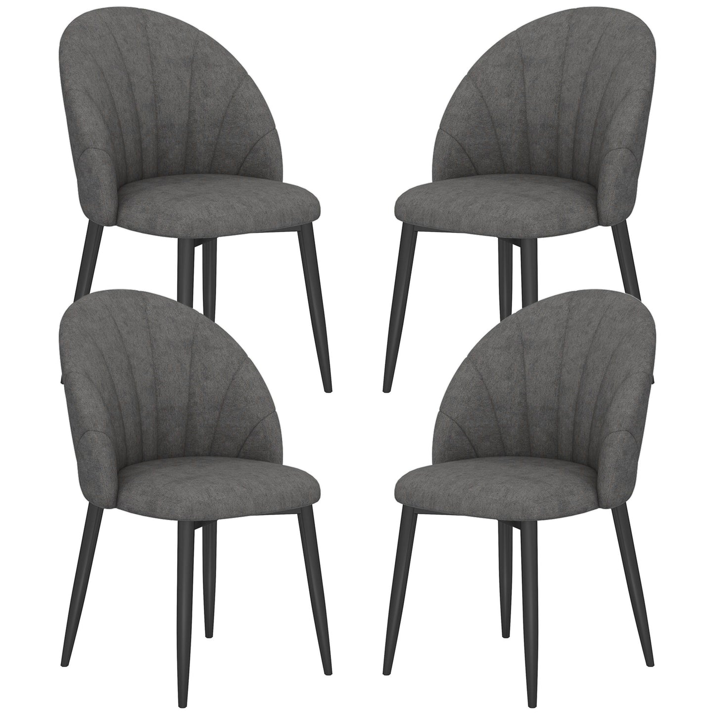 Modern Dining Chairs Set of 4, Upholstered Dining Room Chairs with Metal Legs, Shell Backrest, Padded Seat, Dark Grey
