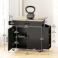 Kitchen Island with Storage, Rolling Kitchen Cart with Foldable Drop Leaf, Power Outlet and USB Ports, Black