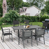 Patio Dining Set for 6, Aluminum Expandable Outdoor Table and 6 Stackable Chairs with Padded Back, Mesh Seat, Dark Grey