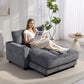 58" Chaise Lounge Indoor, Oversized Corduroy Sofa Bed with 2 Cup Holders, Pillow, Deep Seat Sleeper Couch, Dark Grey