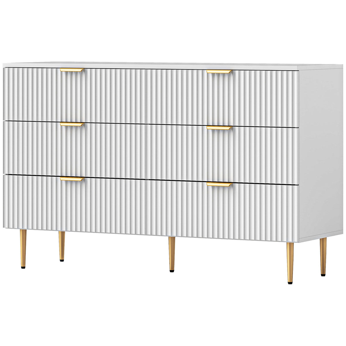 Modern Chest of Drawers 6 Drawer Dresser for Bedroom with Gold Legs and Handles, White
