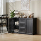 Sideboard with 3 Drawers and 2 Doors, 47" Buffet Cabinet with Adjustable Shelves for Kitchen, Black Wood Grain