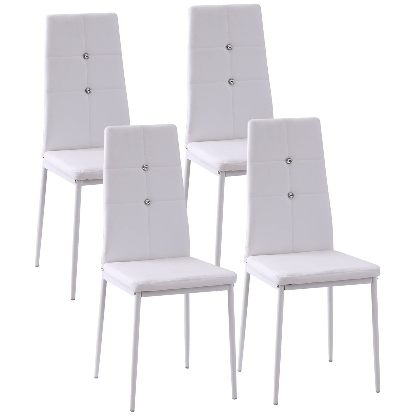 Set of 4 Tufted High-Back Dining Chairs - White