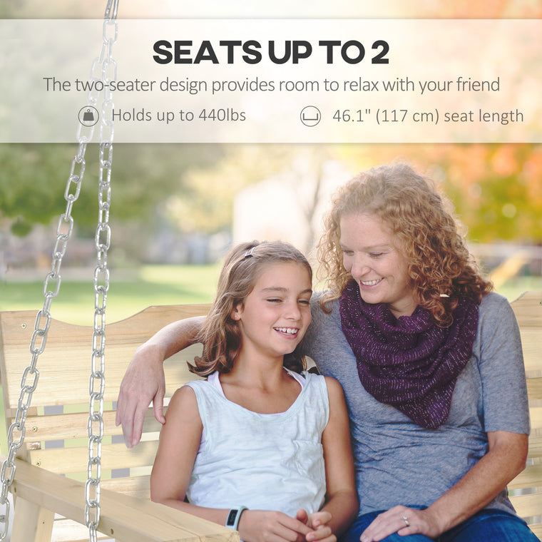 2-Seater Wooden Porch Swing with Adjustable Chains