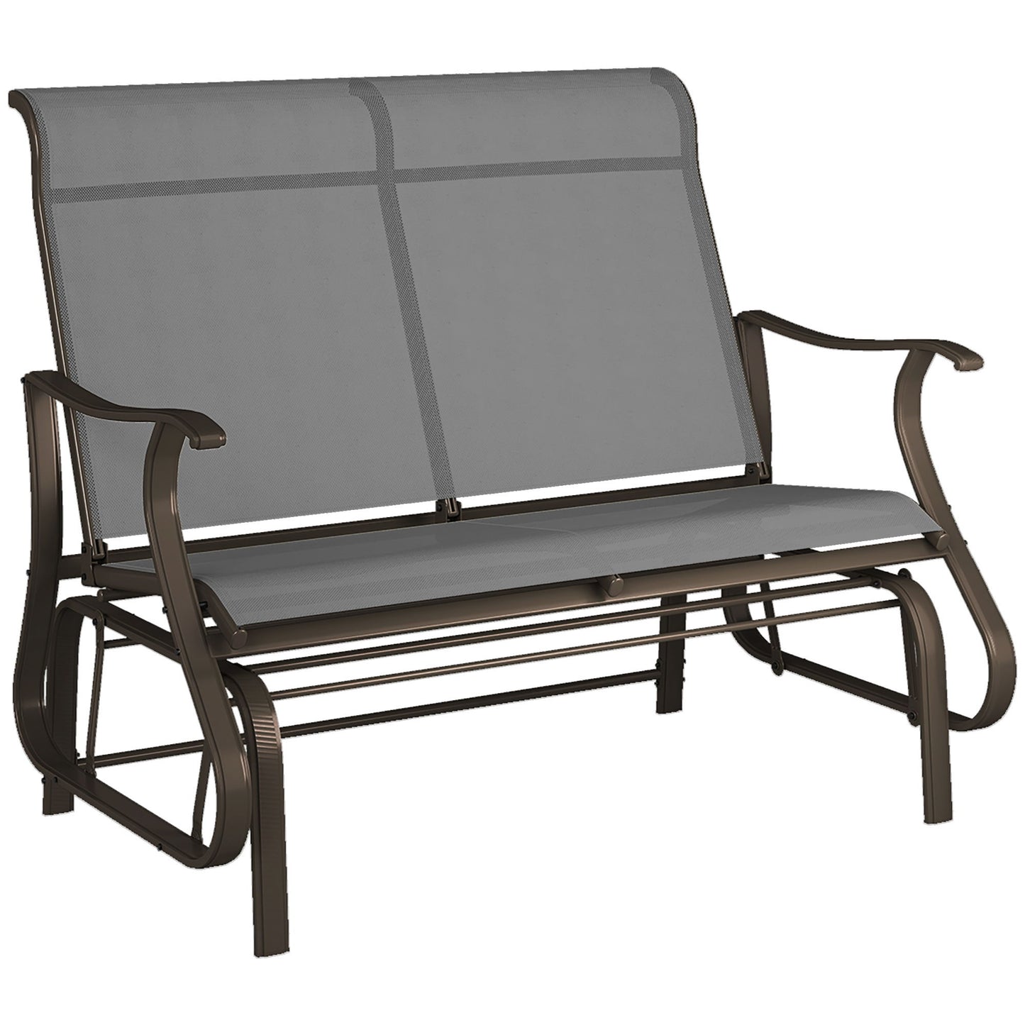 Garden Double Gliding Chair, Patio Glider Armchair for Outdoor, Backyard Mesh Seat and Backrest, Steel Frame, Light Grey