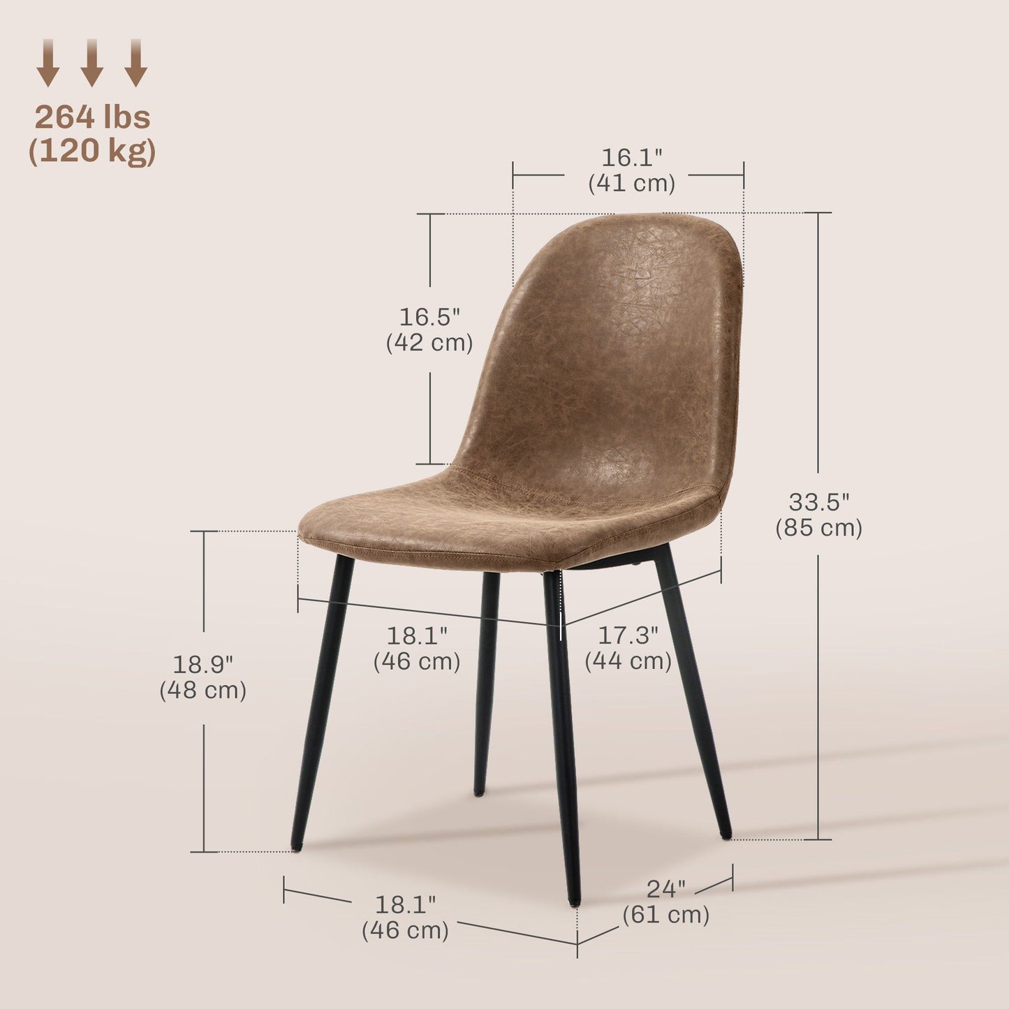 Retro Dining Chairs Set of 4, PU Leather - Brown