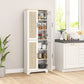 67" Tall Kitchen Pantry, Freestanding Kitchen Storage Cabinet with 4 Rattan Doors and Adjustable Shelves, White