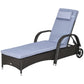 Outdoor Lounger, Deck Lounge Chair with Headrest, 5-Level Adjustable, Backrest, Wheels, Deep Coffee and Silver Grey