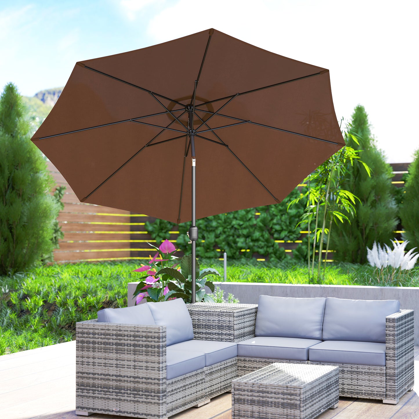 10' x 8' Round Market Umbrella, Patio Umbrella with Crank Handle and Tilt, Outdoor Parasol for Garden, Bench, Lawn, Coffee