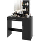 Vanity Desk with Mirror, Makeup Vanity w/ Drawer, Open Compartment and Shelves, Cabinet, Adjustable Shelves for Bedroom