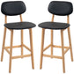 Bar Stools Set of 2, PU Leather Counter Height Barstools, Bar Chairs with Footrest, Solid Wood Legs, Natural and Black