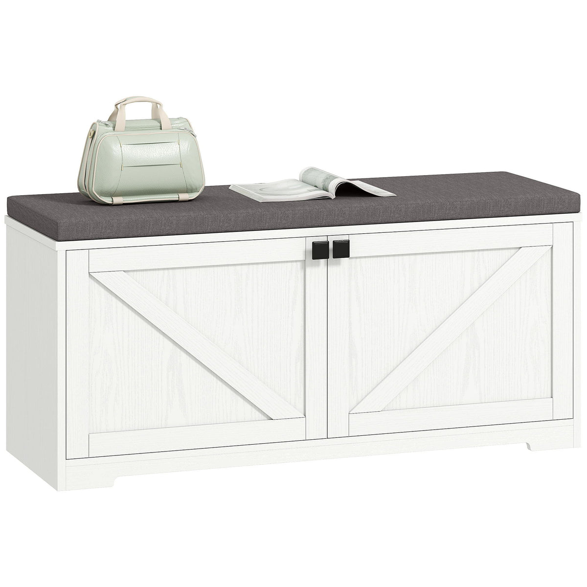 Shoe Storage Bench with Padded Seat, Entryway Bench Holds up to 352 lb, Shoe Organizer, 8 Pairs, White Wood Grain