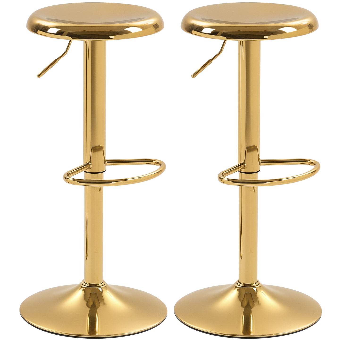 Steel Bar Stools Set of 2, Adjustable Counter Height Round Breakfast Barstools, Industrial Swivel Bar Chairs, Gold