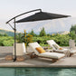 10ft Offset Patio Umbrella with Base, Garden Hanging Parasol with Crank, Banana Cantilever Umbrella Sun Shade, Grey
