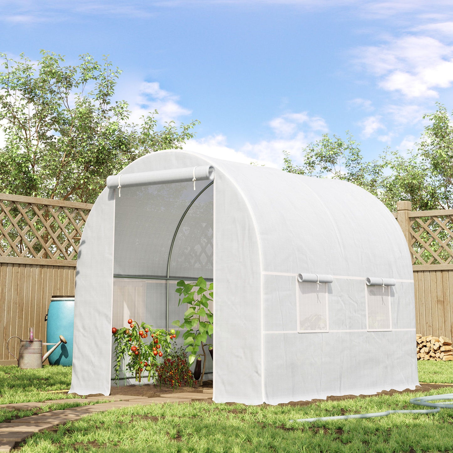 8.2x6.6x6.6ft Walk-in Tunnel Greenhouse Portable Garden Plant Growing Warm House with Door and Ventilation Window, White