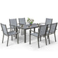 7 Piece Outdoor Dining Set with Rectangular Table and 6 Stackable Chairs, for Backyard, Lawn, Deck, Balcony, Pool Side