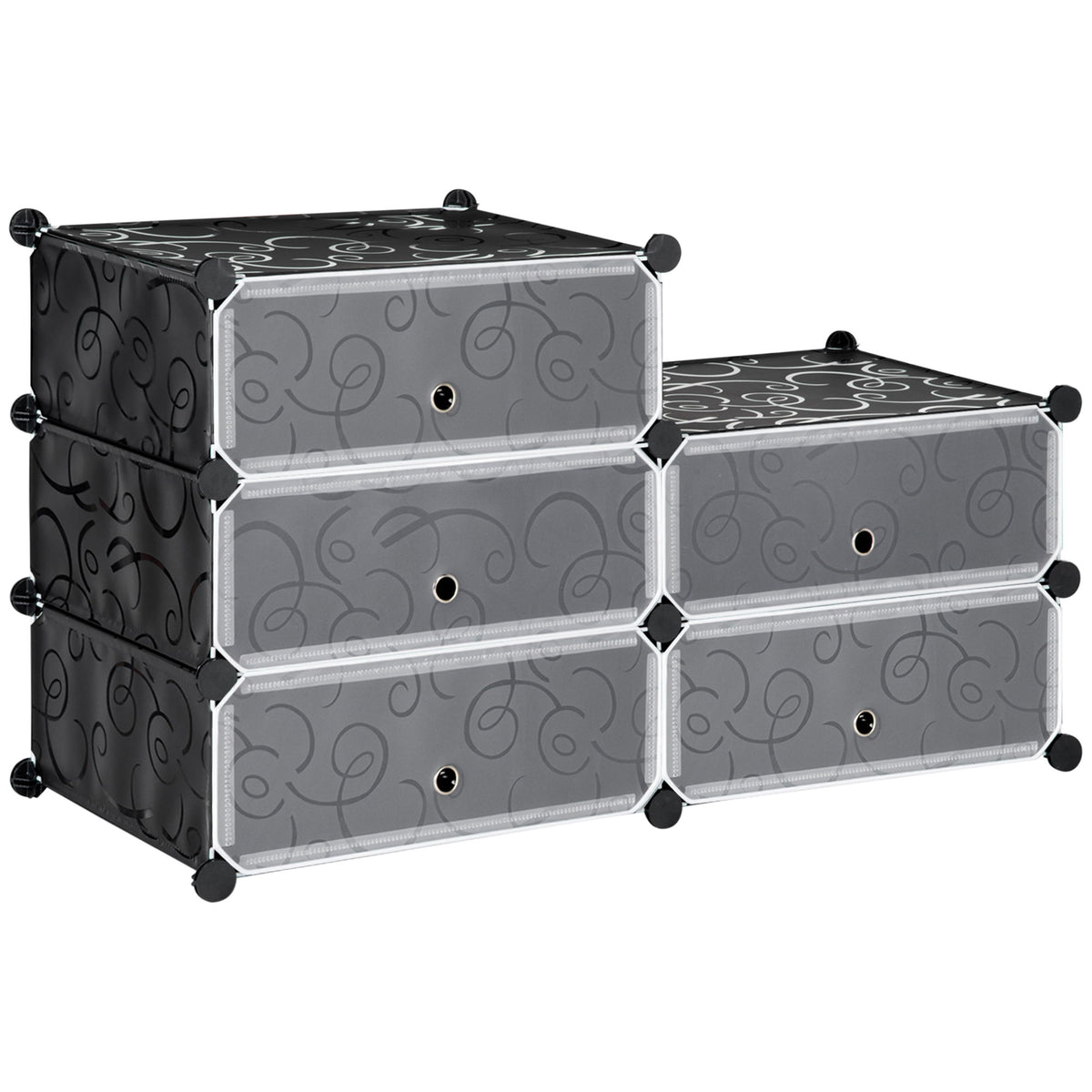 6-Tier Shoe Rack, 6 Cube Storage Organizer with Doors, DIY 6-Cube Modular Cabinet for Living Room, Black