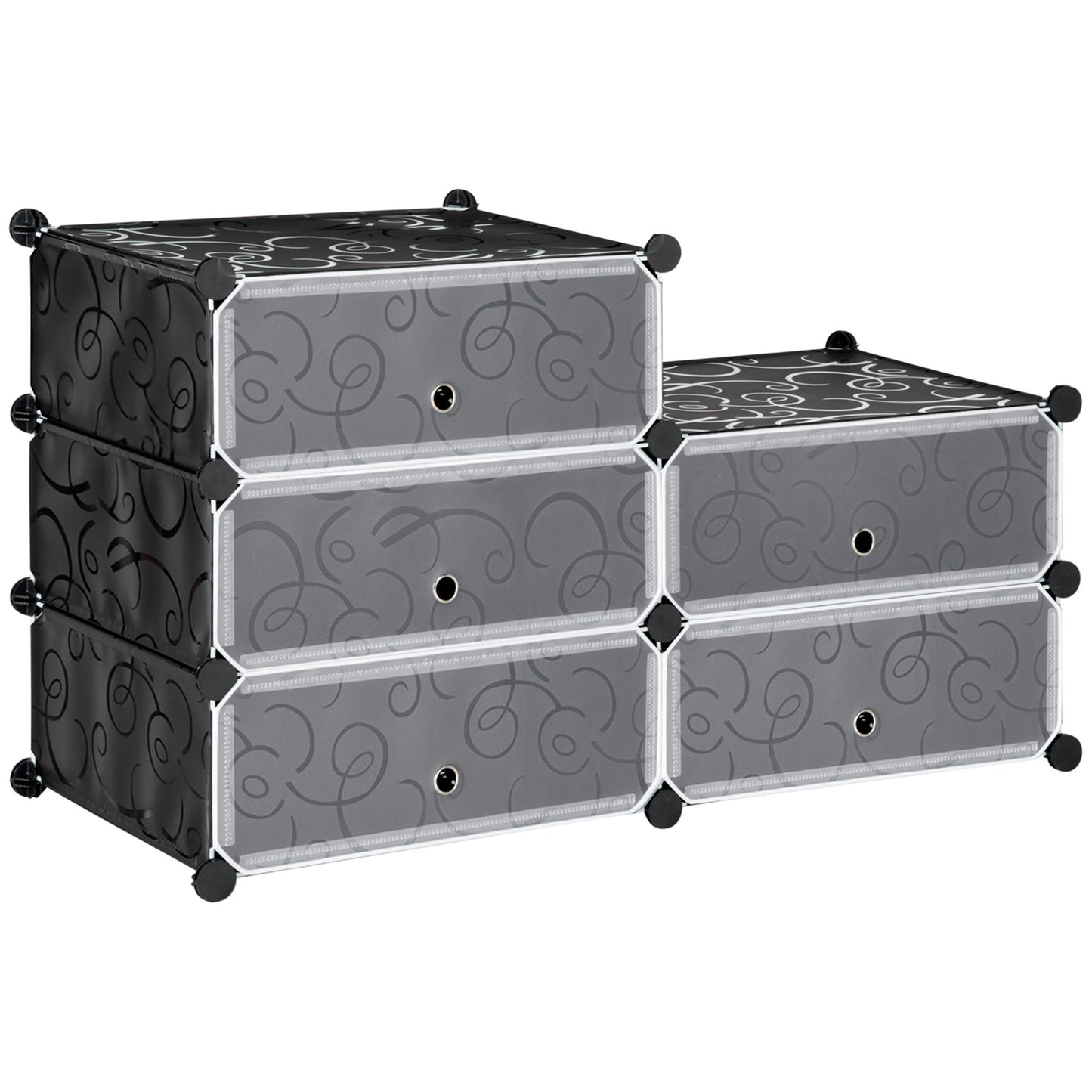 6-Tier Shoe Rack, 6 Cube Storage Organizer with Doors, DIY 6-Cube Modular Cabinet for Living Room, Black