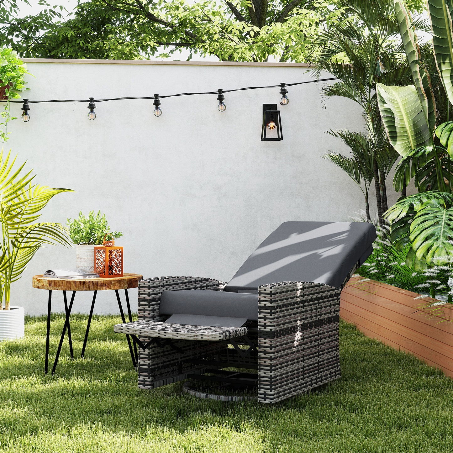 Outdoor Rattan Wicker Lounge Chair with Footrest & Soft Cushion for Patio, Garden, Backyard, Grey