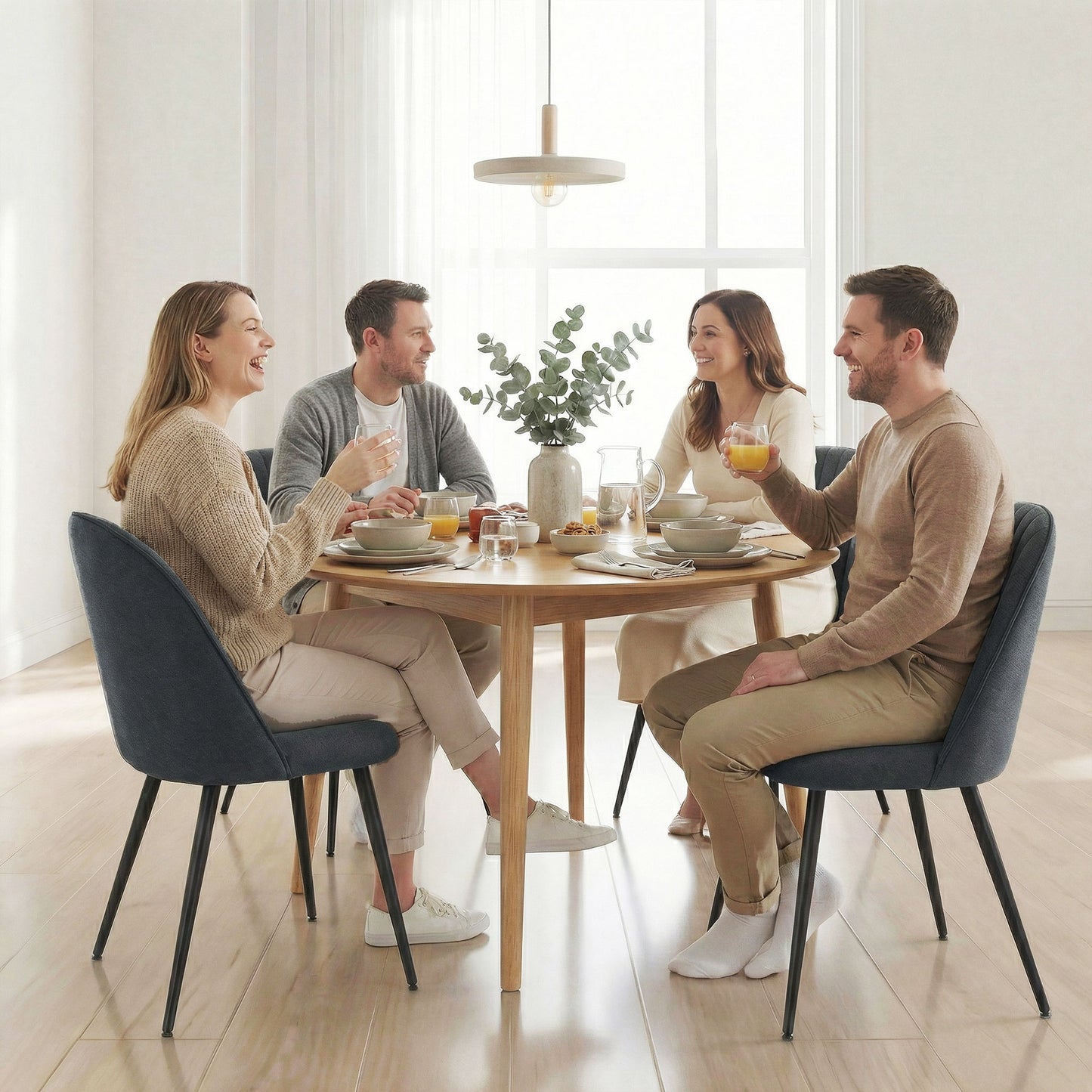 Set of 4 Modern Dining Chairs, Velvet Upholstered Kitchen Chairs with Steel Legs for Living Room, Dark Grey