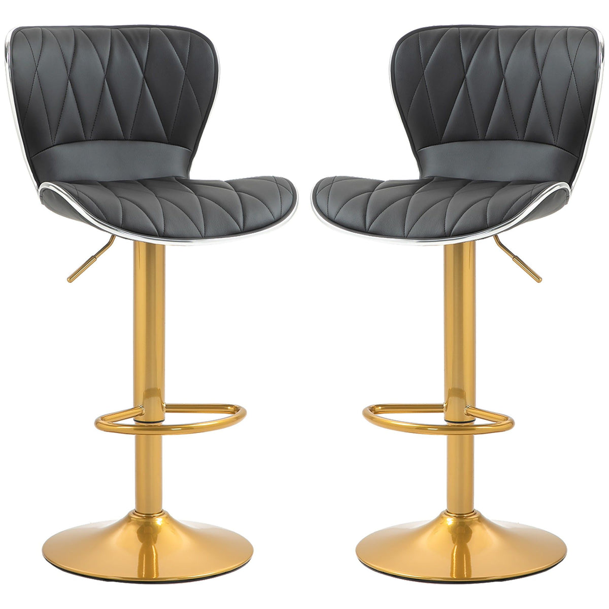 Counter Height Swivel Bar Stools Set of 2, PU Leather - Black