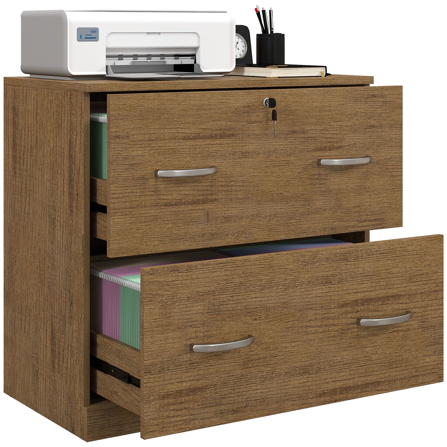 2 Drawer File Cabinet with Lock, Office Filing Cabinet, Hanging Bar for Letter Size, Home Office, Light Brown