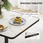 Dining Table for 4, Modern Kitchen Table with Marble Effect Tabletop and Round Base, White