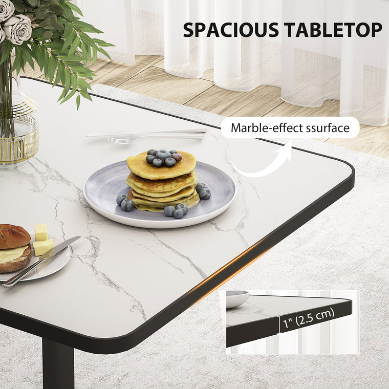 Marble-Effect Dining Table for 4 with Round Base - White