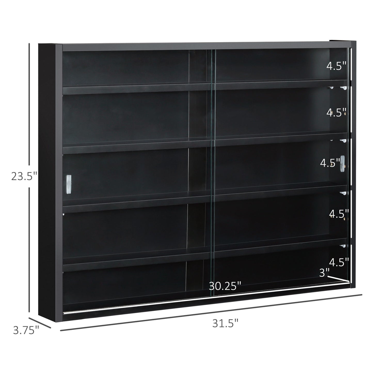 5-Tier Display Cabinet, Shot Glass Display Case, Glass Curio Cabinet with 2 Glass Doors and 4 Adjustable Shelves, Black