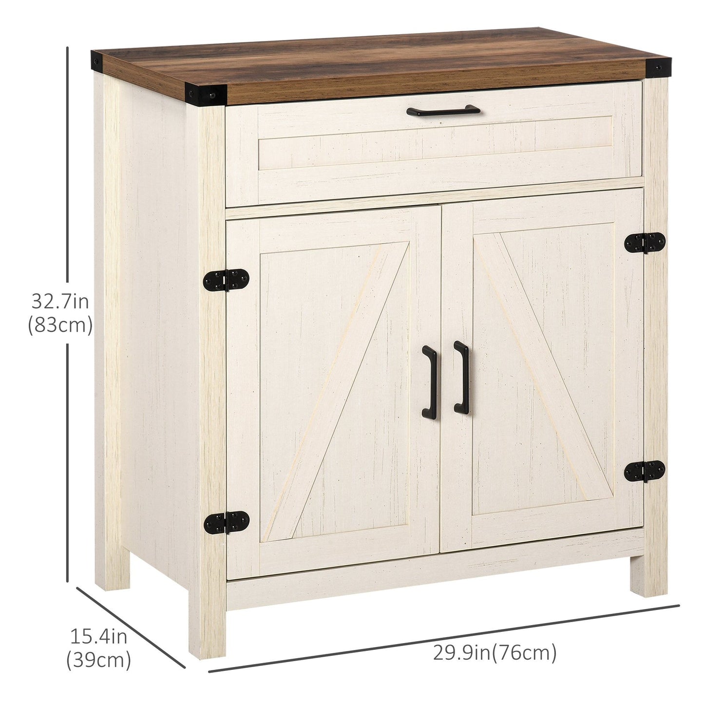 Farmhouse Sideboard with Barn Doors - White