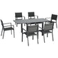 Patio Dining Set for 6, Aluminum Expandable Outdoor Table and 6 Stackable Chairs with Padded Back, Mesh Seat, Dark Grey