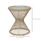 Wicker Outdoor Coffee Table, 18" Round Drum-Style Outdoor Patio Table with Tempered Glass Top, Light Brown
