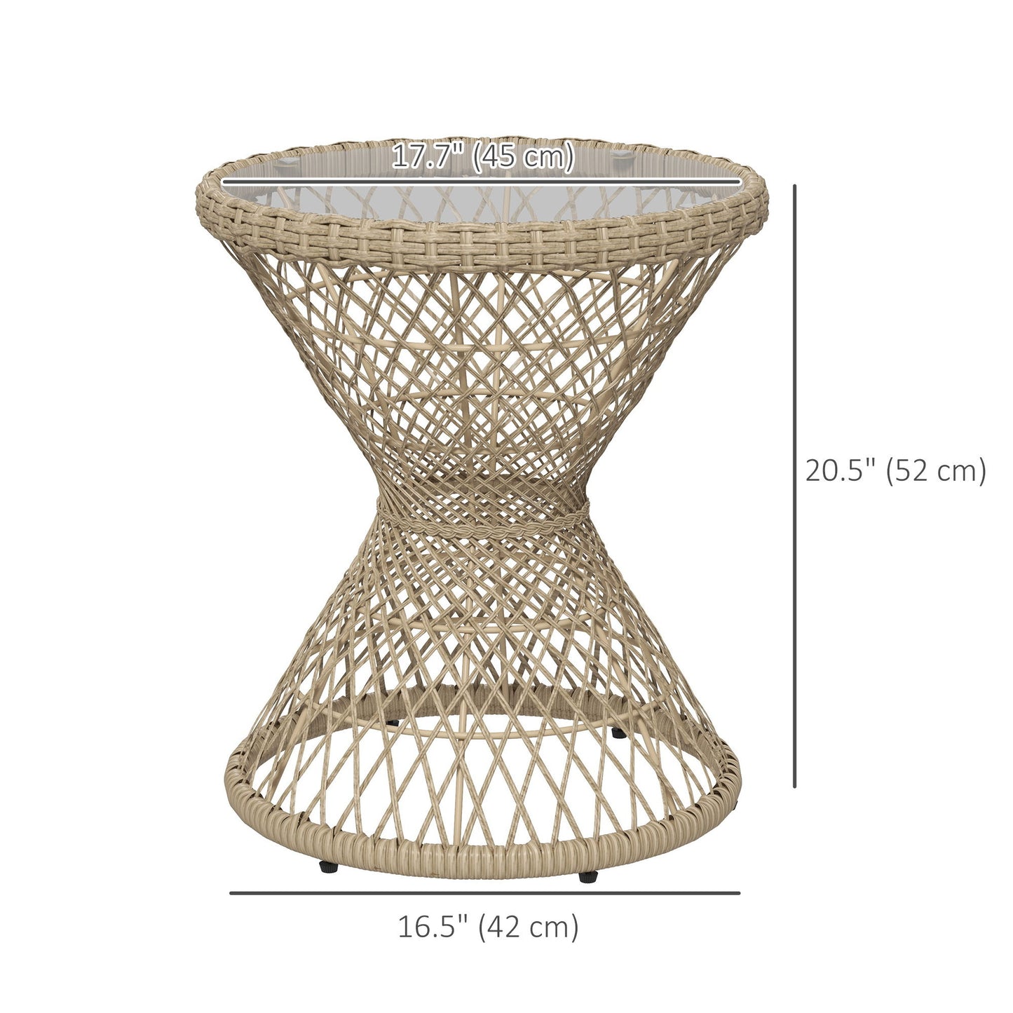 Wicker Outdoor Coffee Table, 18" Round Drum-Style Outdoor Patio Table with Tempered Glass Top, Light Brown